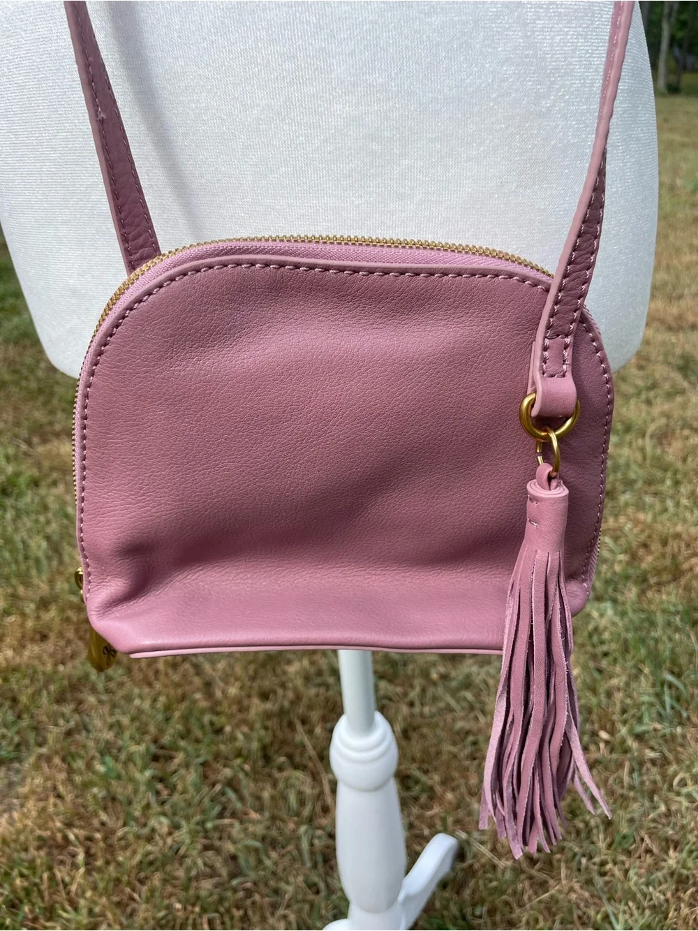 HOBO Mauve Leather Fringe Hobo Crossbody